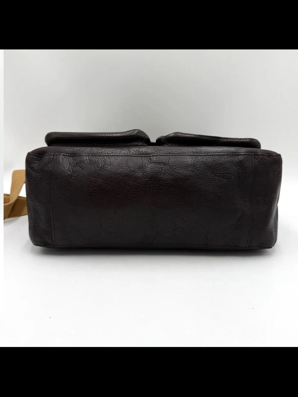 Mulberry Dark Brown Leather Messenger with Tan Canvas Strap
